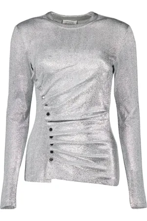 Paco rabanne Koszulki, Kobieta, Szary, M, Srebrny Drapek z Lurexem