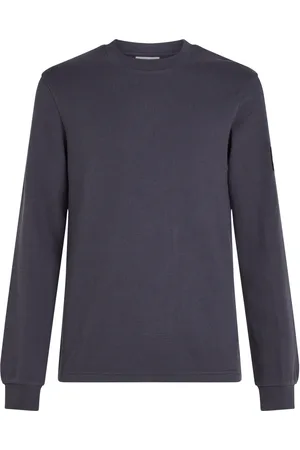 Calvin Klein Swetry, Mężczyzna, Niebieski, M, Bawełna, Koszulka z Długim Rękawem z Bawełny Ekologicznej