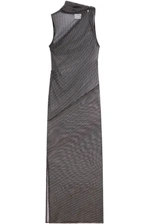 Courrèges Sukienki, Kobieta, Czarny, S, Czarna Sukienka w Paski na Skos Sleeveless