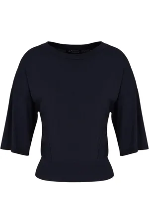 Armani Exchange Swetry, Kobieta, Niebieski, L, Niebieski Sweter Minimalistyczny Styl