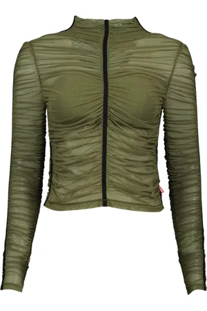 Diesel Koszulki, Kobieta, Zielony, S, Nylon, Zielony Wysoki Dekolt Slim Top