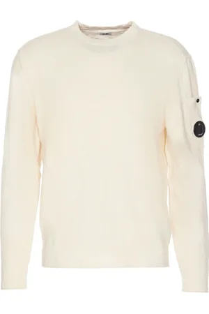 C.P. Company Swetry, Mężczyzna, Biały, M, Bawełna, Bawełna Fleece Lente Girocollo Sweter