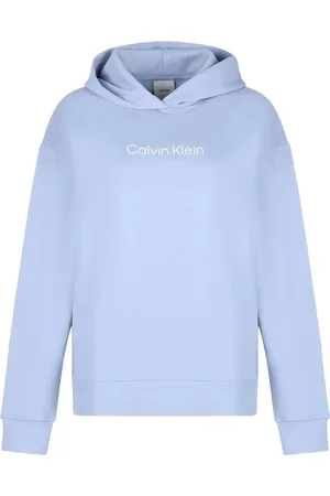 Calvin Klein Bluzy, Kobieta, Niebieski, S, Bluza z Kapturem z Bawełnianej Gąbki