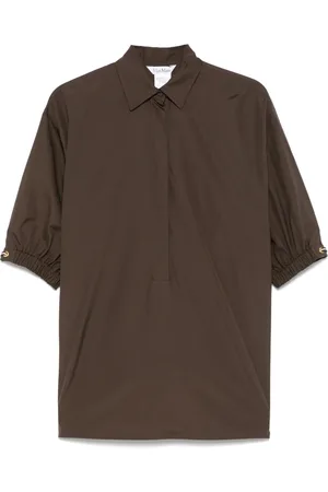 Max Mara Bluzki, Kobieta, brązowy, M, Bawełniana Koszula z Kołnierzem Polo i Asymetrycznym Dolem