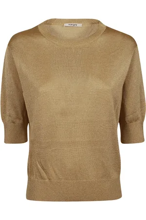 KANGRA CASHMERE Swetry, Kobieta, Żółty, L, Złoty top z wiskozy z trzema czwartymi rękawami