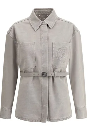 Fendi Kurtki, Kobieta, Szary, S, Denim, Kurtka dżinsowa z wytłoczonym detalem monogramu