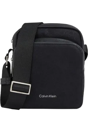 Calvin Klein Torebki, Mężczyzna, Czarny, ONE SIZE, Skóra, Czarna skórzana torba na ramię