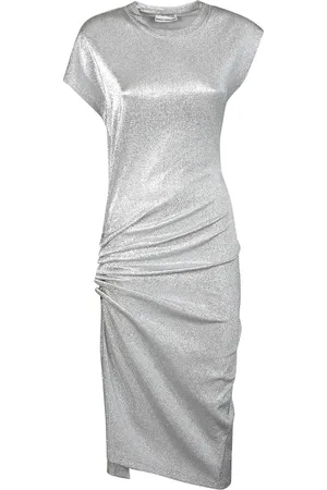 Paco rabanne Sukienki, Kobieta, Szary, XS, Elegancka Sukienka Midi z Krótkimi Rękawami