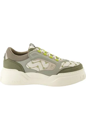 Fendi Buty, Mężczyzna, Zielony, 40 EU, Dwukolorowe Skórzane Sneakersy Wiosna-Lato 2025