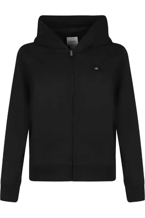 Calvin Klein Bluzy, Kobieta, Czarny, L, Czarna Bluza z Zamkiem Terry
