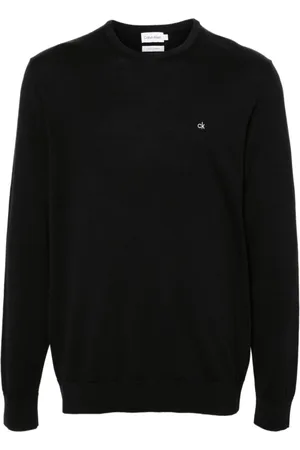 Calvin Klein Bluzy, Mężczyzna, Czarny, M, Bawełna, Czarny Sweter z Jedwabną Haftką