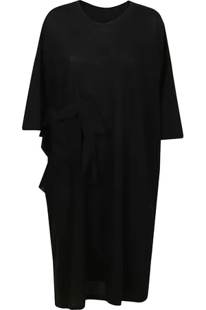 YOHJI YAMAMOTO Sukienki, Kobieta, Czarny, M, Czarna Sukienka z Bawełny Jersey Overfit Styl