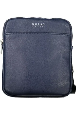 Guess Torebki, Mężczyzna, Niebieski, ONE SIZE, Len, Niebieska Smukła Torba na Ramię z Przechowalnią