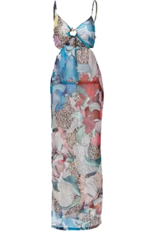 Roberto Cavalli Sukienki, Kobieta, Wielobarwność, S, Kwiatowa Sukienka Chiffon - Kobieca Elegancja