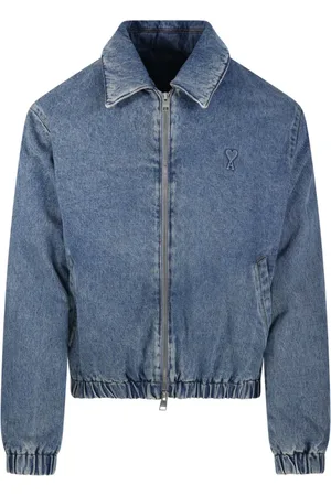 Ami Kurtki, Mężczyzna, Niebieski, 2XL, Denim, Niebieska Kurtka z Zamkiem