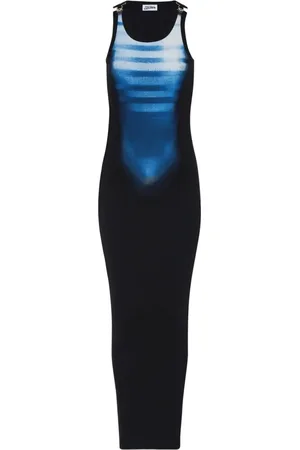 Jean Paul Gaultier Sukienki, Kobieta, Niebieski, S, Pasowana Sukienka z Graficznym Nadrukiem