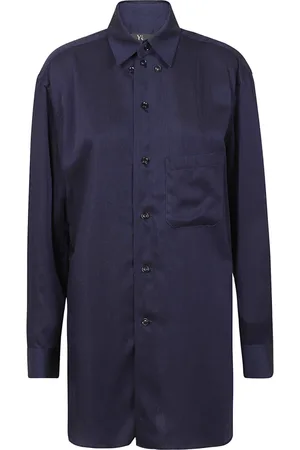 YOHJI YAMAMOTO Bluzki, Kobieta, Niebieski, S, Indigo Sztruksowa Koszula z Guzikami