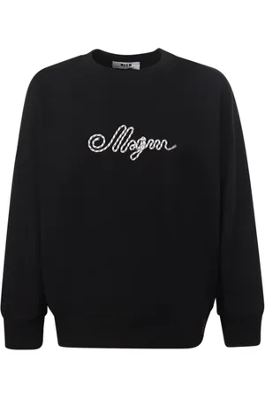 Msgm Bluzy, Mężczyzna, Czarny, M, Czarny Crewneck Bawełniany Sweter z Logo