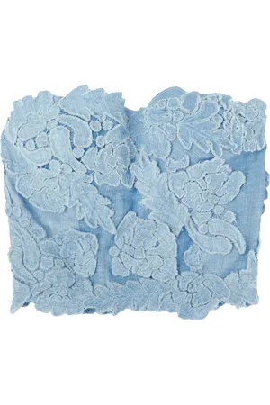 ERMANNO SCERVINO Koszulki, Kobieta, Niebieski, M, Denim, Denim Kwiatowy Gorset Top