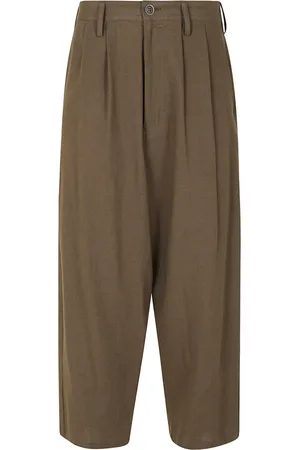 YOHJI YAMAMOTO Spodnie, Kobieta, brązowy, L, Bawełniane lniane khaki spodnie