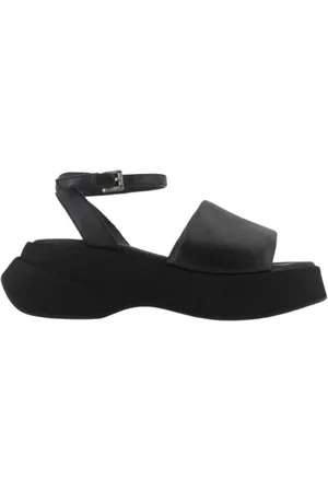 Elena Iachi Buty, Kobieta, Czarny, 37 EU, Len, Skórzane sandały z 60 mm koturnem