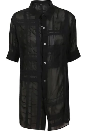 YOHJI YAMAMOTO Bluzki, Kobieta, Czarny, L, Nylon, Czarna Georgette Wytłoczona Koszula