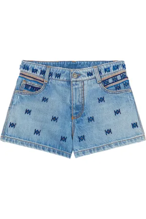 ERMANNO SCERVINO Szorty, Kobieta, Niebieski, S, Bawełna, Ręcznie Haftowane Jeansyowe Szorty z Geometrycznymi Wzorami