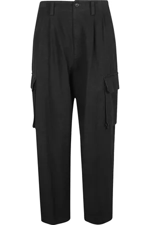 YOHJI YAMAMOTO Spodnie, Kobieta, Czarny, M, Khaki Spodnie Cargo z Zamkiem i Guzikami
