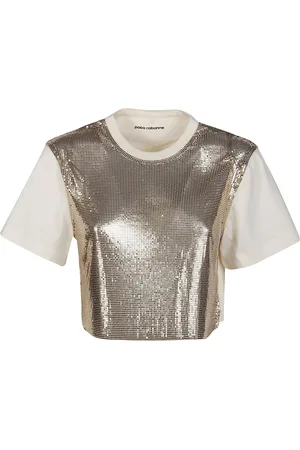 Paco rabanne Koszulki, Kobieta, brązowy, S, Stylowy Cropped T-shirt