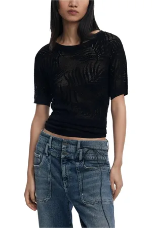 Desigual Koszulki, Kobieta, Czarny, XL, Czarna Gładka T-shirt z Krótkim Rękawem