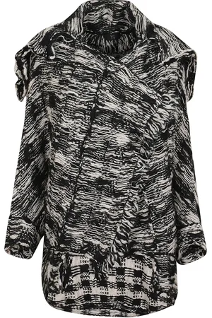 YOHJI YAMAMOTO Swetry, Kobieta, Czarny, M, Wełna, Podwójny Pakiet Kardigan Iwory Czarny Frędzle