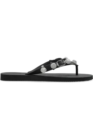Balenciaga Buty, Kobieta, Czarny, 39 EU, Len, Gumowe klapki z połyskującymi aplikacjami
