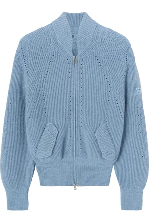 ERMANNO SCERVINO Swetry, Kobieta, Niebieski, M, Kaszmir, Niebieska Kaszmirowa Ręcznie Robiona Kurtka Bomber