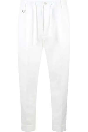 Paolo Pecora Spodnie, Mężczyzna, Biały, L, Bawełniane Spodnie Slim Fit z Krepem