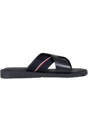 Tommy Hilfiger Buty, Mężczyzna, Niebieski, 44 EU, Niebieskie Skórzane Kapcie z Podeszwą z Gumy