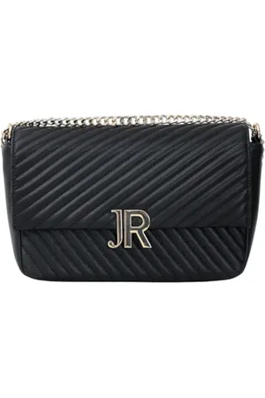 John Richmond Torebki, Kobieta, Czarny, ONE SIZE, Skóra, Czarna skórzana torba na ramię z złotymi inicjałami logo