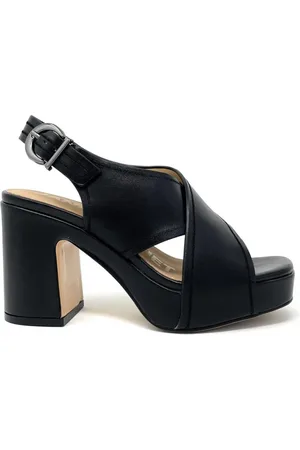 Janet&Janet Buty, Kobieta, Czarny, 38 EU, Czarne skórzane obcasy z krzyżowymi paskami