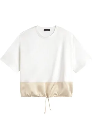 Fabiana Filippi Koszulki, Kobieta, Biały, S, Żebrowana Elegancka T-shirt z dekoltem w serek