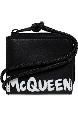 Alexander McQueen Akcesoria, Mężczyzna, Czarny, ONE SIZE, Skóra, Czarna Portfel Graffiti Logo Skóra Włochy