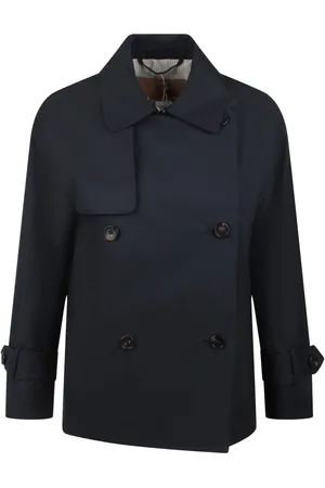 Max Mara Kurtki, Kobieta, Niebieski, 2XS, Krótka trenczowa płaszcz wodoodporna tkanina