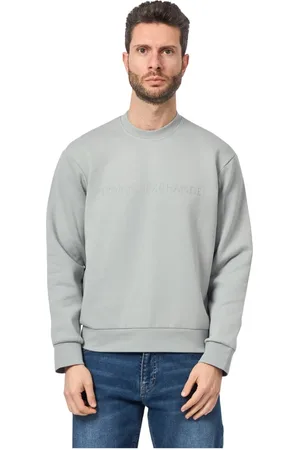 Armani Exchange Bluzy, Mężczyzna, Szary, L, Szara Sweter z Okrągłym Dekoltem