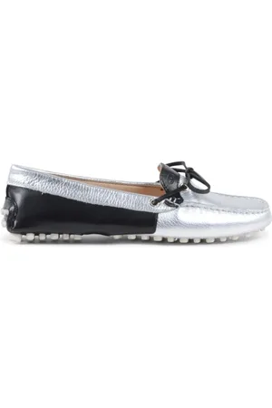 DEE OCLEPPO Buty, Kobieta, Szary, 38 1/2 EU, Srebrny Skórzany Loafer Styl Jazdy