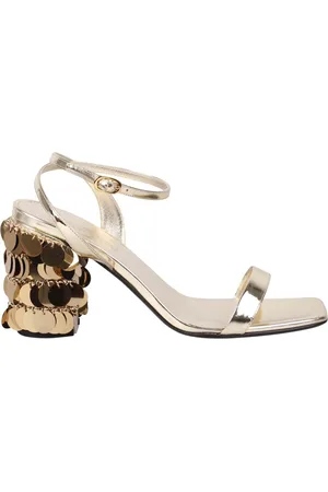 Paco rabanne Buty, Kobieta, Żółty, 36 EU, Złote Sandały na Obcasie z Cekinami