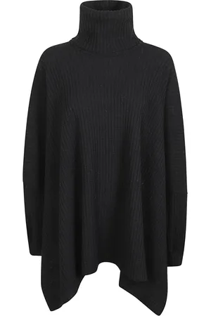 YOHJI YAMAMOTO Swetry, Kobieta, Czarny, M, Czarny sweter ponczo z wełny żakardowej