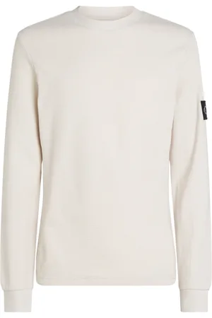 Calvin Klein Koszulki, Mężczyzna, Beżowy, 2XL, Bawełna, Beżowy T-shirt Slim Fit z długim rękawem