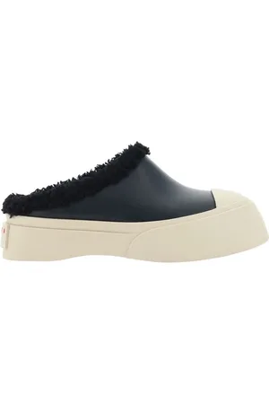 Marni Buty, Kobieta, Czarny, 39 EU, Skórzane Klapki z Detalem ze Sztucznego Futra