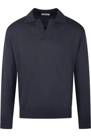 Paolo Pecora Koszulki, Mężczyzna, Niebieski, M, Slim Fit Bawełniany Sweter Polo