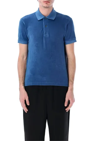 Tom Ford Koszulki, Mężczyzna, Niebieski, L, Bawełniany Polo z Frotte z Haftem TF