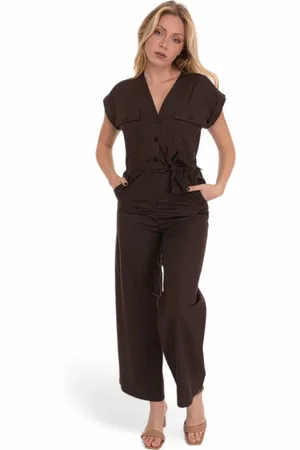 pennyblack Kombinezony, Kobieta, brązowy, XS, Bawełniany dres z paskiem i guzikami