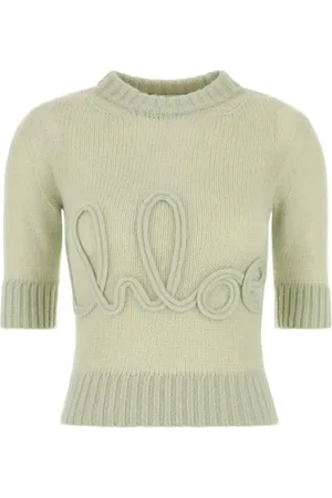 Chloé Swetry, Kobieta, Zielony, L, T-shirt z aplikacją logo w kolorze zielonym